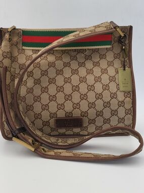 GUCCI GG Canvas Web Shoulder Crossbody Vintage Bag R91762,Authentic..